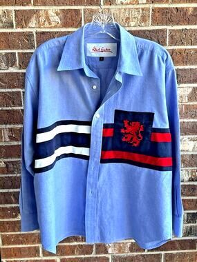 Vintage Robert Graham Lion Crest Stripe Shirt Blue Oxford Button Down - Large